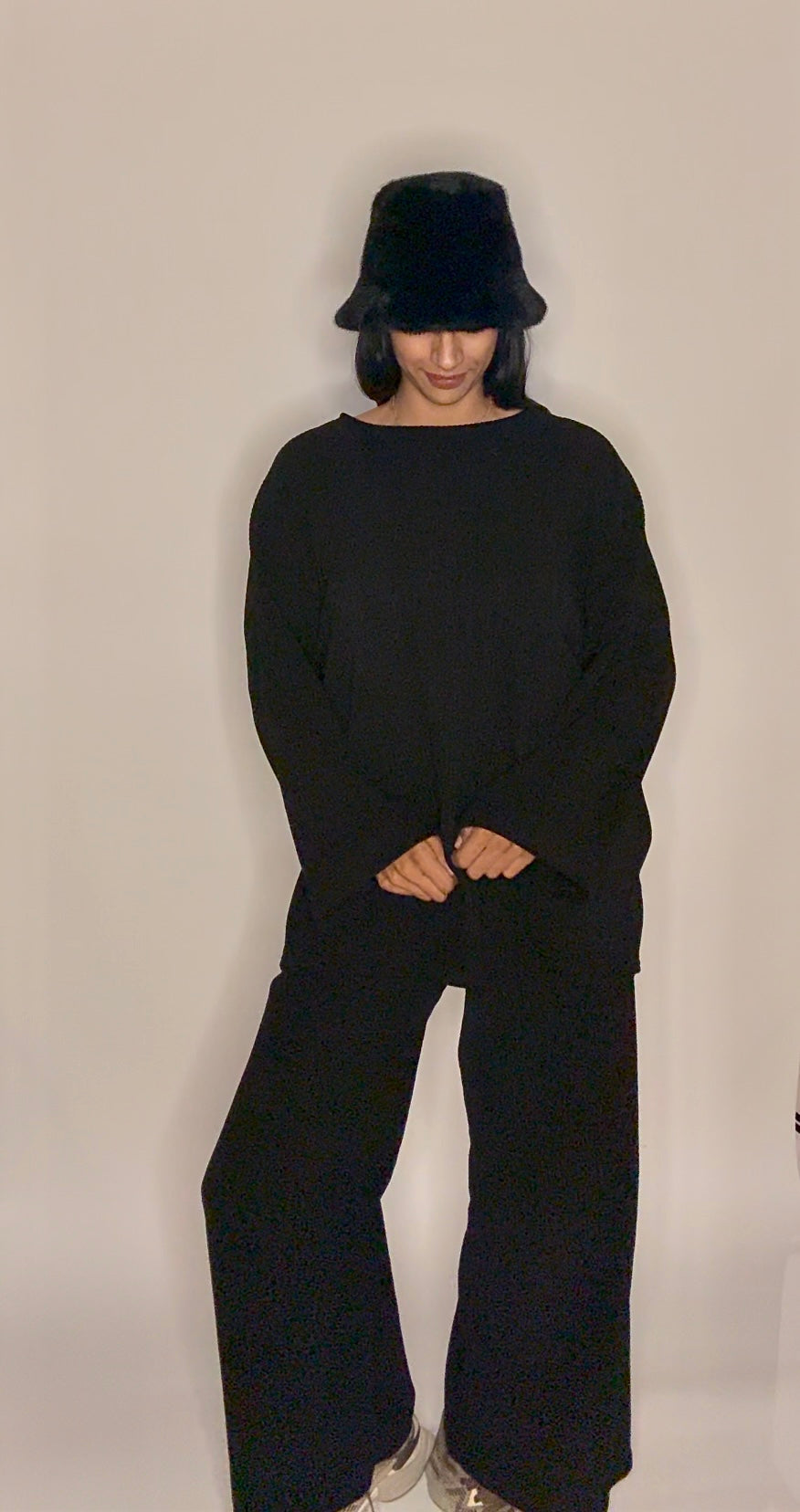Zyra ribbed comfy winter oversized trui met broek - zwart